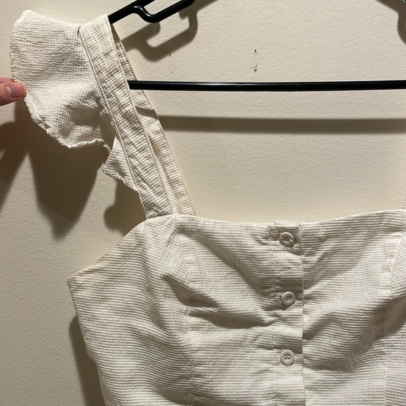 White Crop Top with Button-up Front and Ruffled Sleeve Caps - Picture 3 of 9